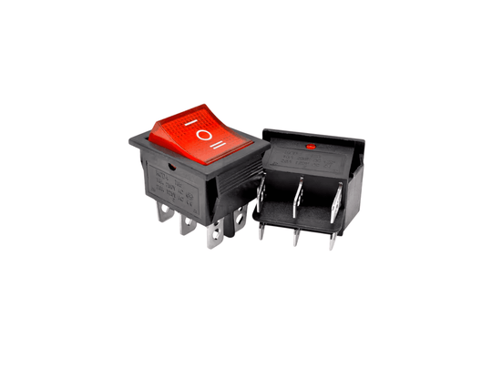  SWITCH BALANCIN 6P 3POS 20A 32X25 GRANDE BOTON ROJO NEON 