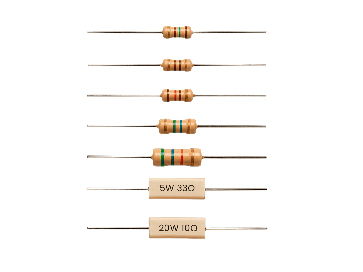 RESISTENCIAS 1/4W (1/1,2/1,5/1,8/10/12/15/18/100/120/130/150/180) Ω