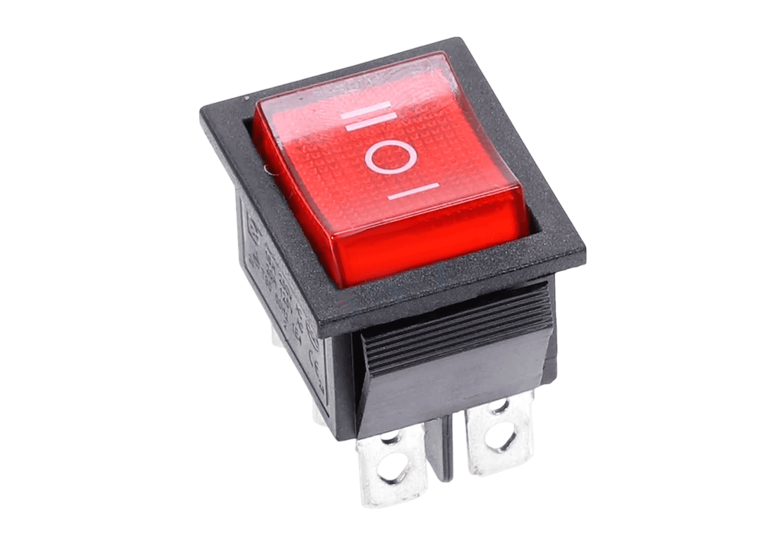 SWITCH BALANCIN 6P 3POS 20A 31x25 GRANDE BOTON ROJO NEON 