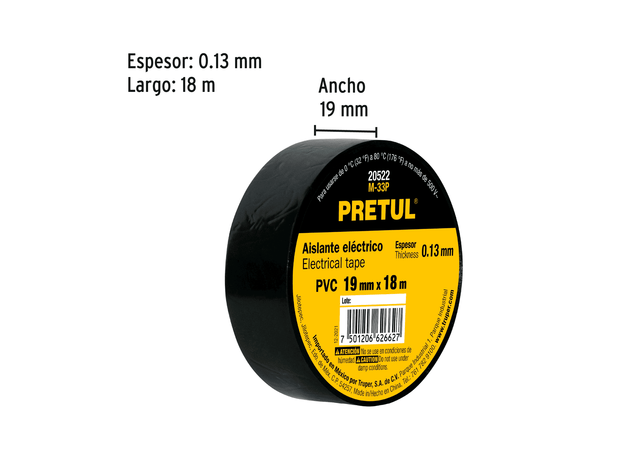 CINTA AISLANTE NEGRA # 33 18m PRETUL