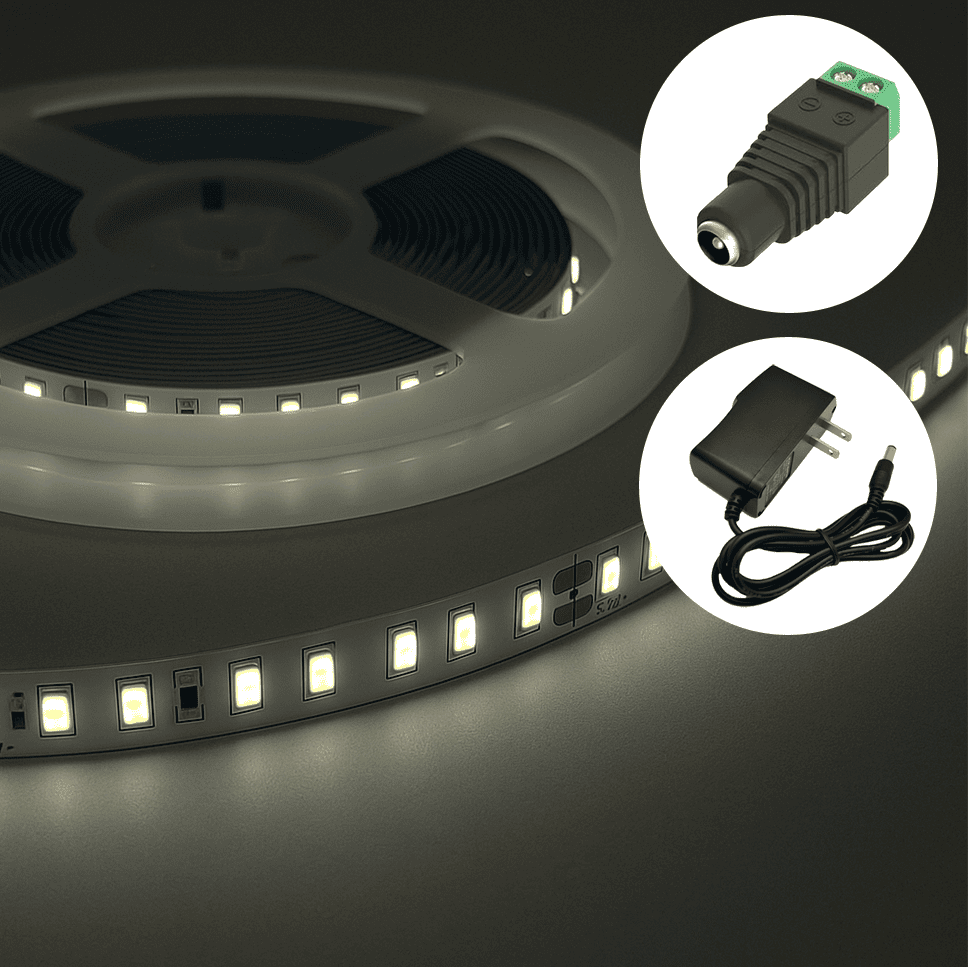 KIT CINTA LED 120/M 12V C/ADAPTADOR + CONECTOR DC