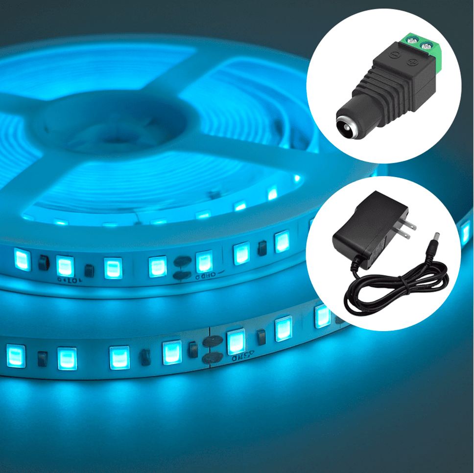 KIT CINTA LED 120/M 12V C/ADAPTADOR + CONECTOR DC