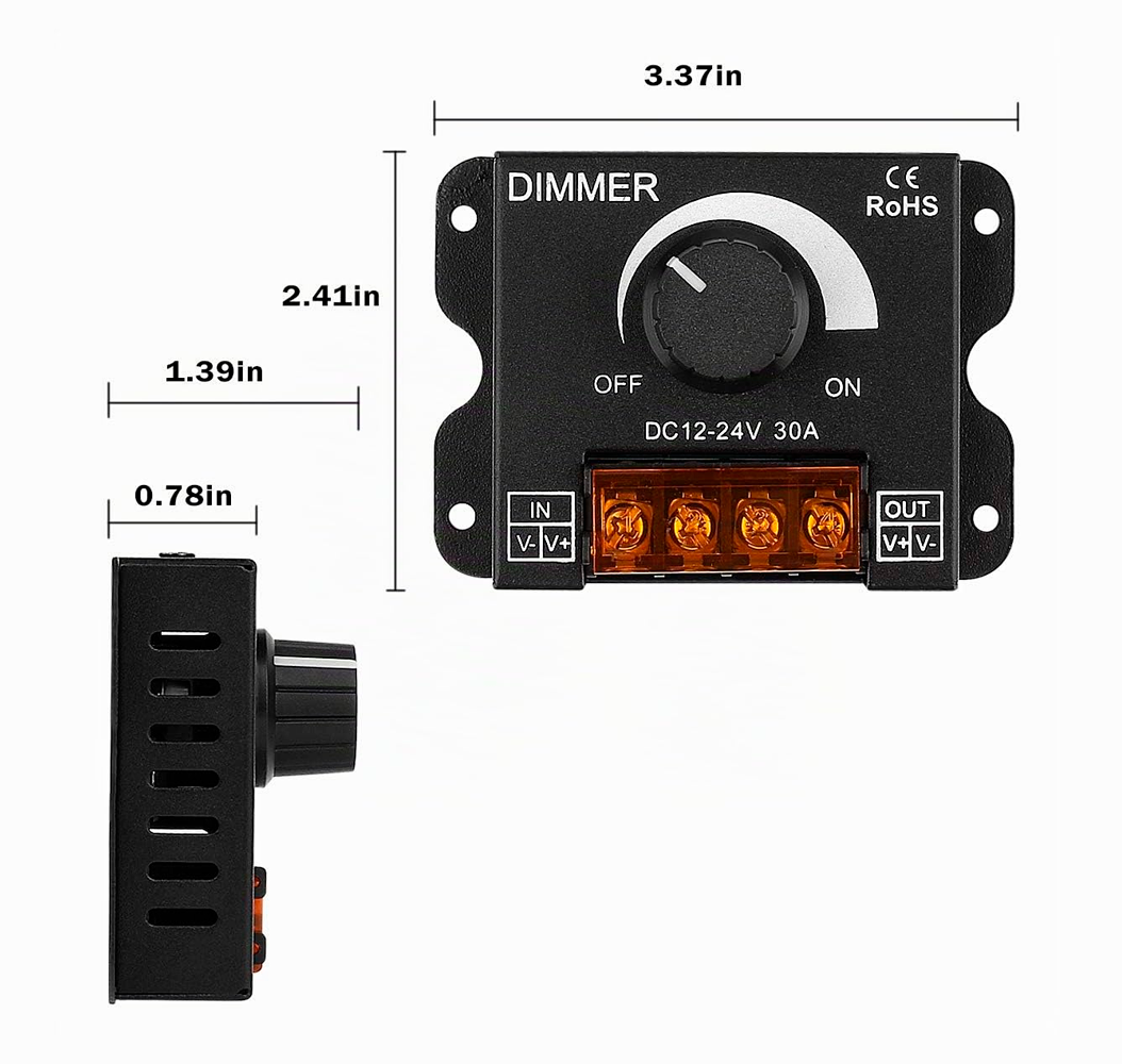 Dimmer LED de Perilla 12V - 24V DC / 30A 