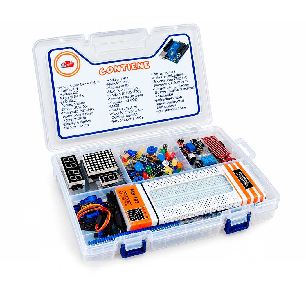 Kit de Desarrollo Arduino Uno Avanzado con Caja Organizadora