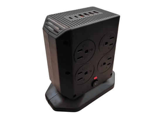 Multitoma Vertical Tipo Torre con Supresor de Picos - 8 Tomas + 5 Puertos de Carga