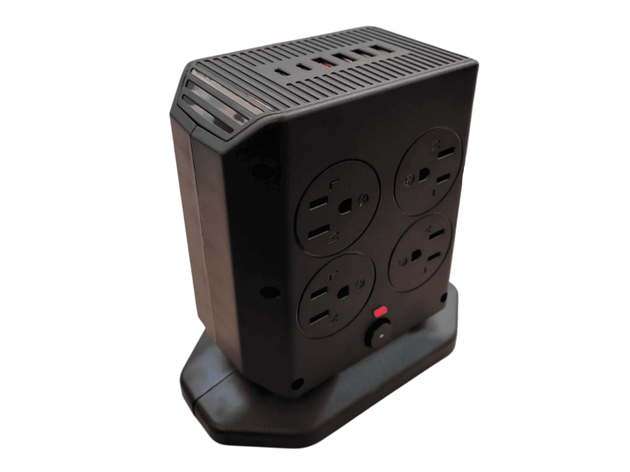 Multitoma Vertical Tipo Torre con Supresor de Picos - 8 Tomas + 5 Puertos de Carga