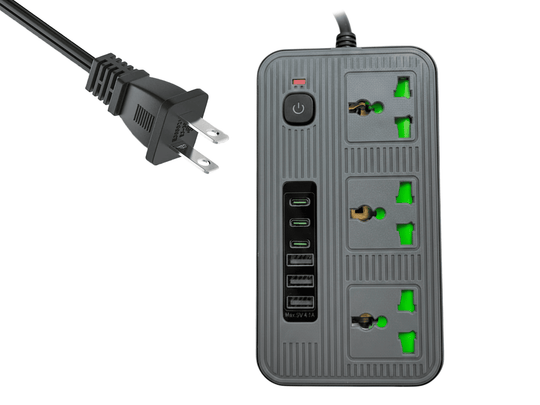 Multitoma de Poder 2500W con 3 Tomas Universales + 6 Puertos de Carga (USB y Tipo C)