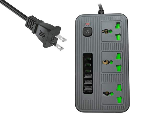 Multitoma de Poder 2500W con 3 Tomas Universales + 6 Puertos de Carga (USB y Tipo C)