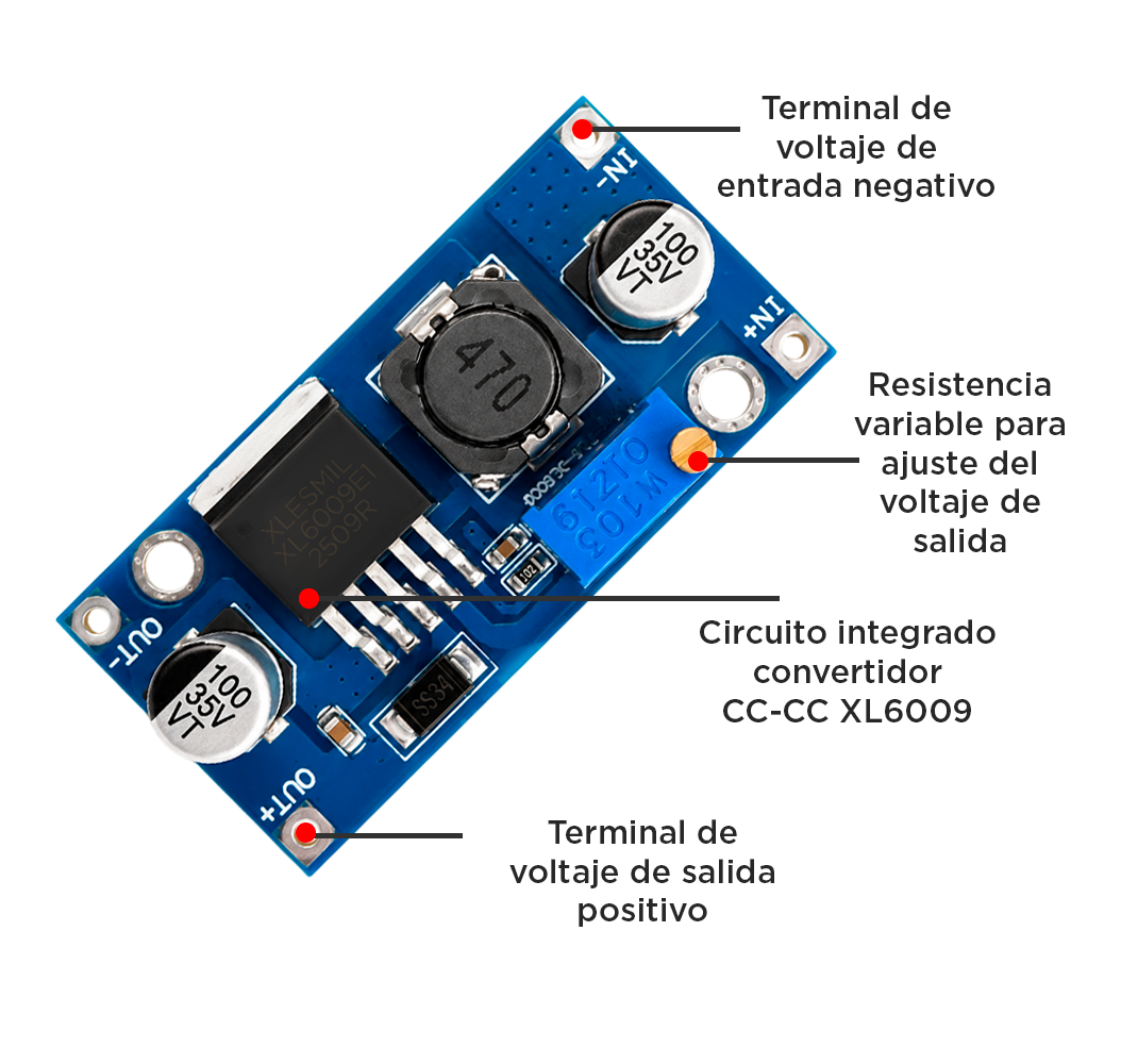 Módulo Elevador de Voltaje Step-Up XL6009 (Convertidor DC-DC Ajustable)