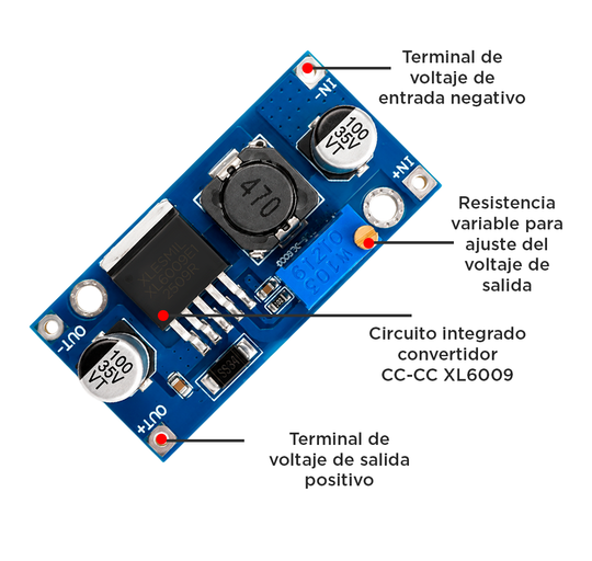 Módulo Elevador de Voltaje Step-Up XL6009 (Convertidor DC-DC Ajustable)
