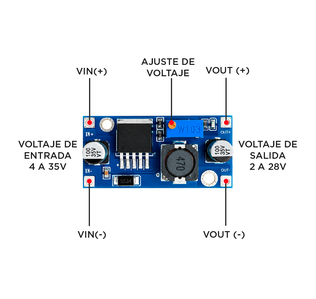 Módulo Regulador de Voltaje Step-Down LM2596 (Reductor DC-DC Ajustable)