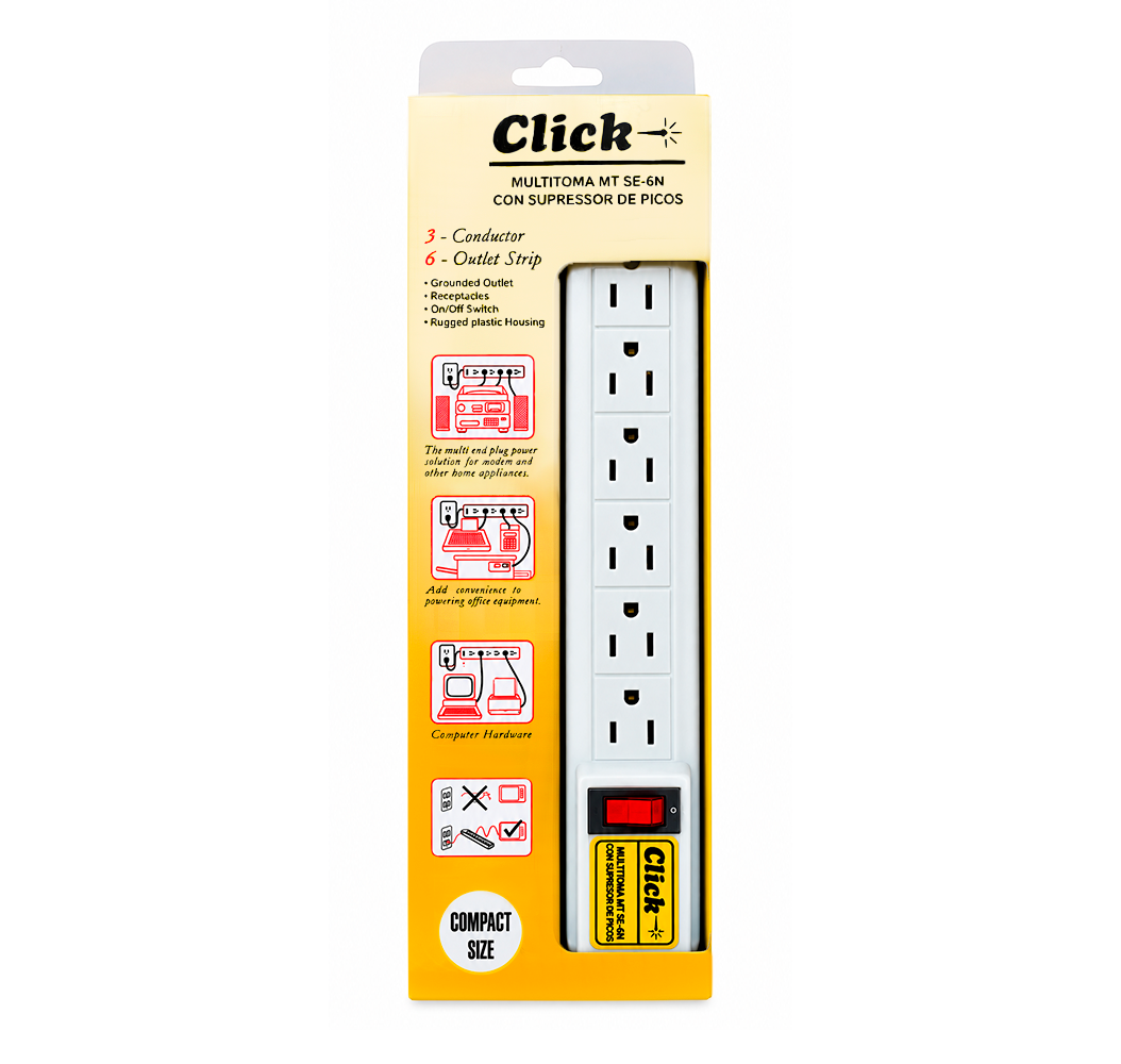 Multitoma Lineal de 6 Salidas con Supresor de Picos, Portafusible 