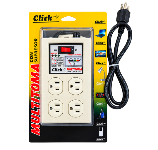Multitoma de 4 Salidas con Supresor de Picos y Monitor LED Click