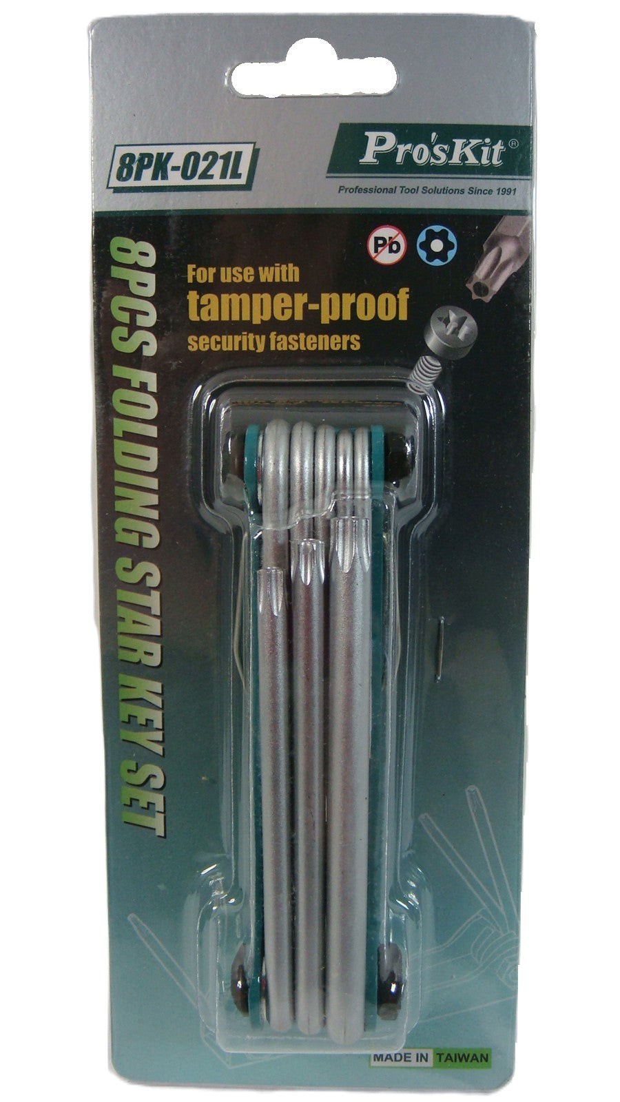 Pro'skit 8PK-021L Juego de Llaves Torx de Seguridad Plegables | Resistencia Industrial SAE 8660-1