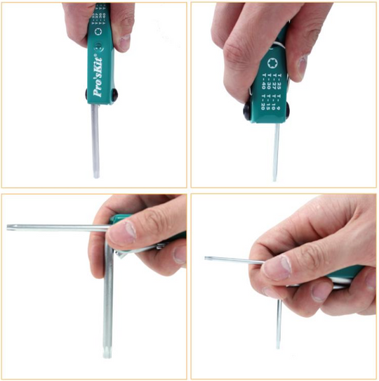 Pro'skit 8PK-021L Juego de Llaves Torx de Seguridad Plegables | Resistencia Industrial SAE 8660-1