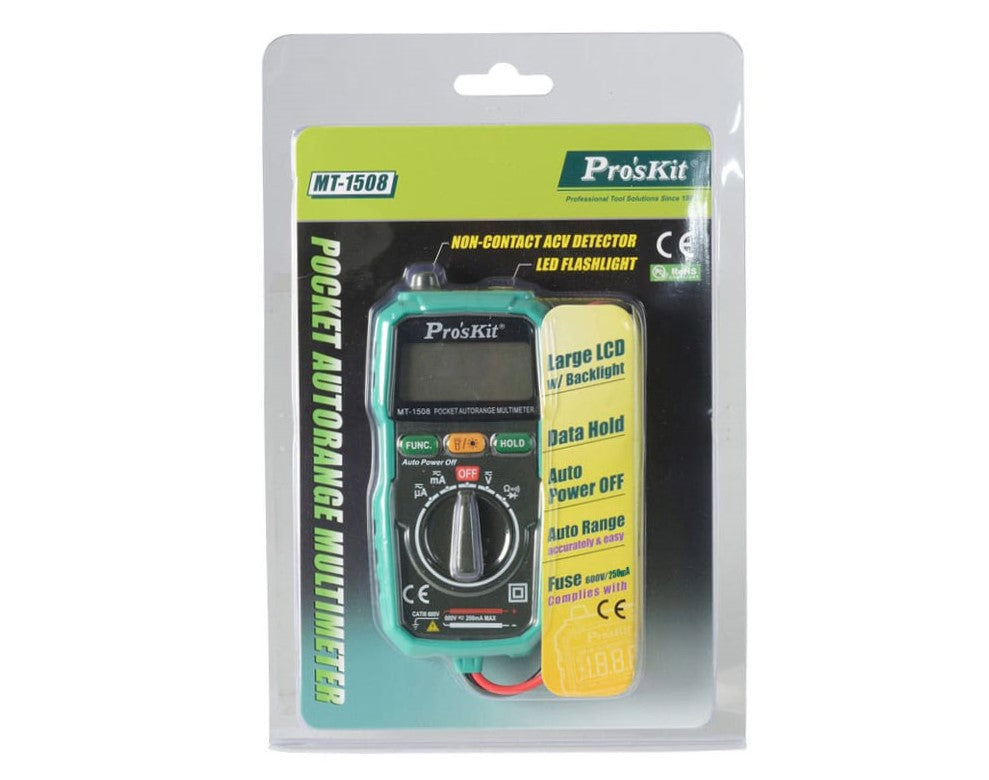Pro'skit MT-1508 Multímetro Digital Autorangos de Bolsillo | Portabilidad y Precisión
