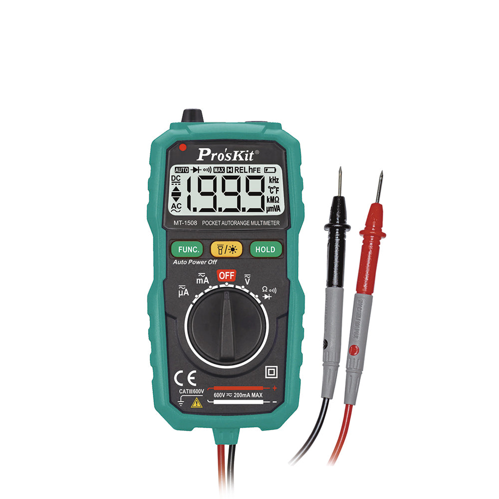 Pro'skit MT-1508 Multímetro Digital Autorangos de Bolsillo | Portabilidad y Precisión