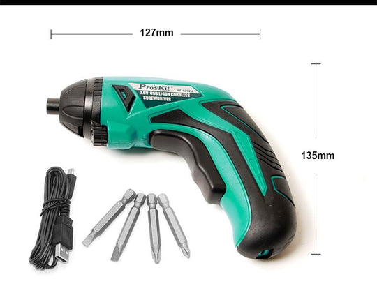 Pro'skit PT-1362U Destornillador Inalámbrico USB 3.6V | Ergonomía y Potencia Portátil